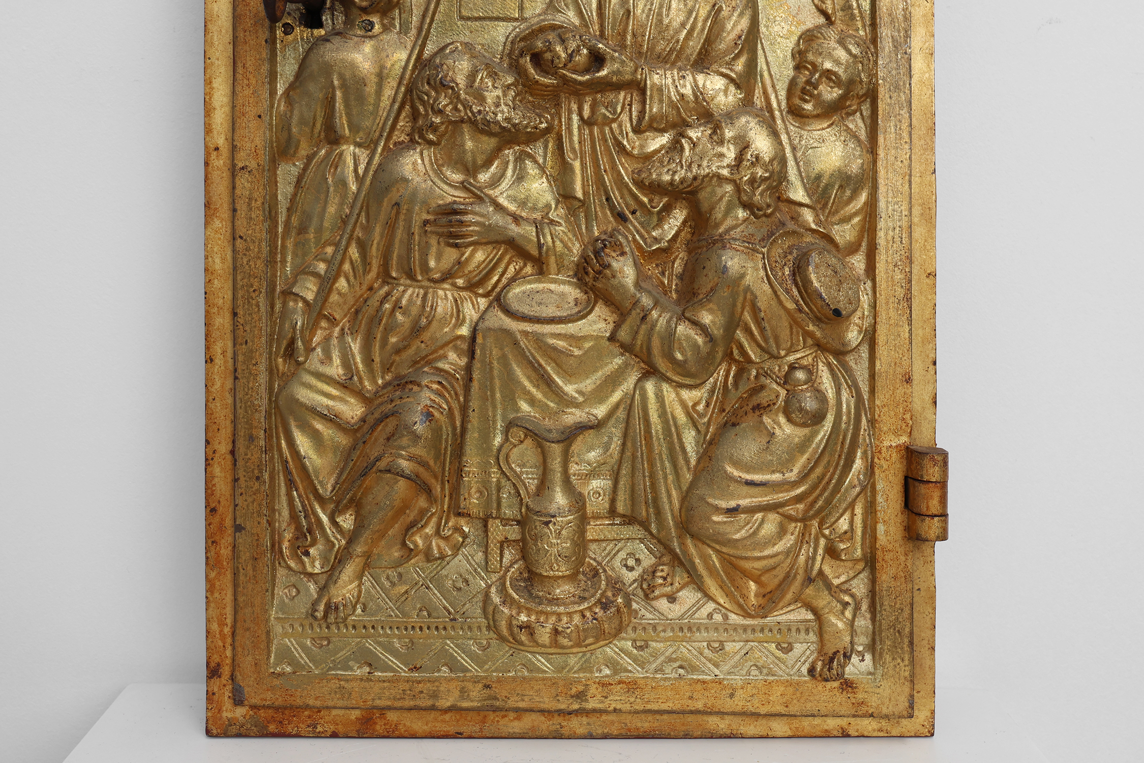 Neo‑Gothic Tabernacle Door with Gilded Bronze Last Supper Plaque, France ca. 1880thumbnail